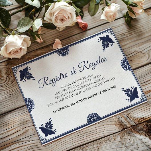 Blue Floral Otomi Simple Fiesta Spanish Wedding Begleitkarte