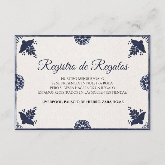 Blue Floral Otomi Simple Fiesta Spanish Wedding Begleitkarte (Vorderseite)