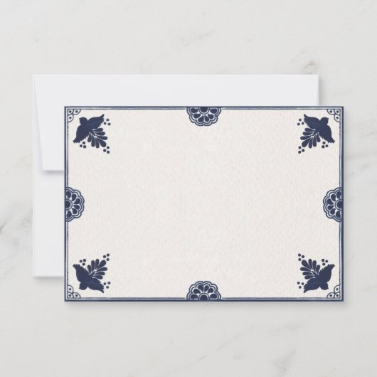 Blue Floral Otomi Simple Fiesta Spanish Wedding Save The Date (Rückseite)