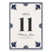 Blue Floral Otomi Simple Fiesta Spanish Wedding Tischnummer (Vorderseite)