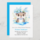 Blue Floral Otter Watercolor Boy Baby Dusche Einladung (Vorne/Hinten)