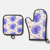 Blue Floral Oven Mitt & Pot Holder - Geschenk für  Ofenhandschuh & Topflappen-Set (Vorderseite)