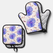 Blue Floral Oven Mitt & Pot Holder - Geschenk für  Ofenhandschuh & Topflappen-Set (Vorderseite/Rückseite)