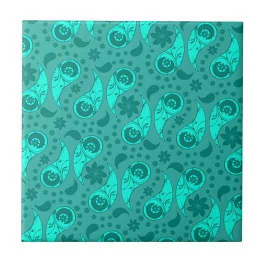 Blue Floral Paisley Fliese (Vorderseite)