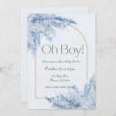 Blue Floral Pampas Baby Dusche Einladung (Vorne/Hinten)