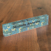 Blue Floral Pattern Beruflicher Manager Moderne Namensplakette (Seite)