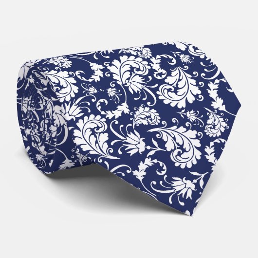 Blue Floral Pattern Custom Necktie Krawatte (Gerollt)