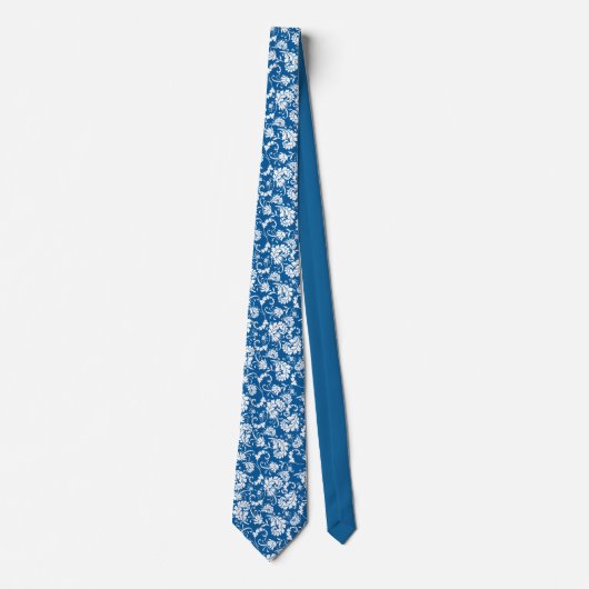 Blue Floral Pattern Custom Necktie Krawatte (Vorderseite)