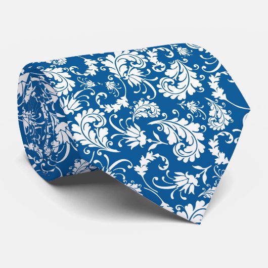 Blue Floral Pattern Custom Necktie Krawatte (Gerollt)