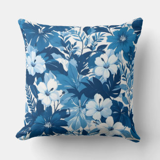 Blue Floral Pattern Decorative Throw Pillow Kissen