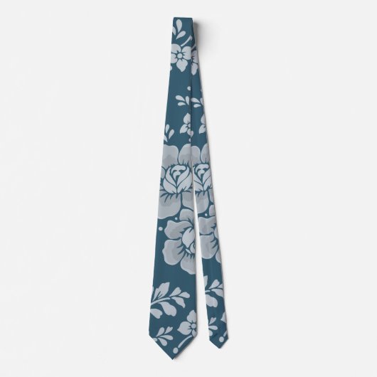 Blue Floral Pattern Neck Tie Krawatte (Vorderseite)
