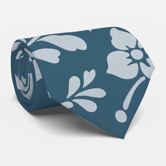 Blue Floral Pattern Neck Tie Krawatte (Gerollt)