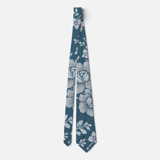 Blue Floral Pattern Neck Tie Krawatte (Rückseite)