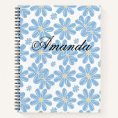 Blue Floral Pattern - Personalisiertes SpiralNoteb Notizblock (Vorderseite)