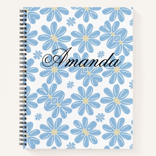 Blue Floral Pattern - Personalisiertes SpiralNoteb Notizblock (Vorderseite)