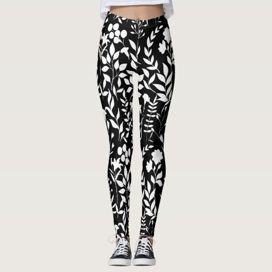 Blue Floral pattern.ST02. white Black BG Leggings (Vorderseite)