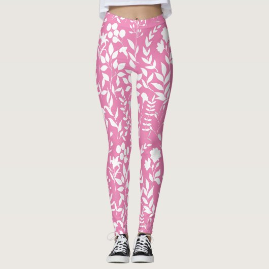 Blue Floral pattern.ST02. white Pink BG Leggings (Vorderseite)
