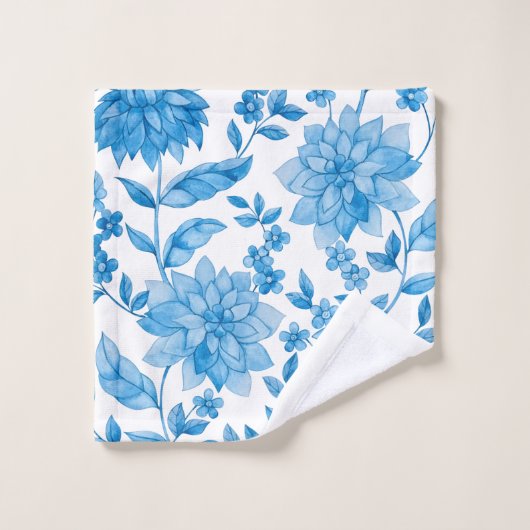 Blue floral pattern towels on display badhandtuch set (Waschlappen)