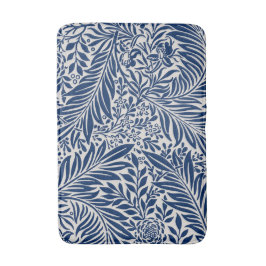 blue floral pattern with diverse leaves & blossoms badematte