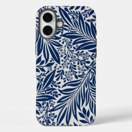 blue floral pattern with diverse leaves & blossoms iPhone 16 plus hülle