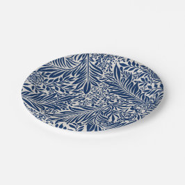 blue floral pattern with diverse leaves & blossoms pappteller