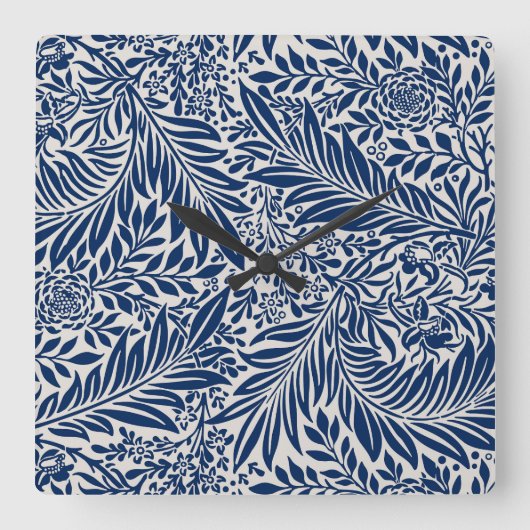 blue floral pattern with diverse leaves & blossoms quadratische wanduhr (Vorderseite)
