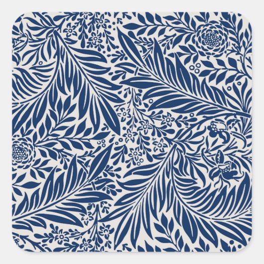 blue floral pattern with diverse leaves & blossoms quadratischer aufkleber (Vorderseite)