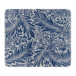 blue floral pattern with diverse leaves & blossoms schneidebrett