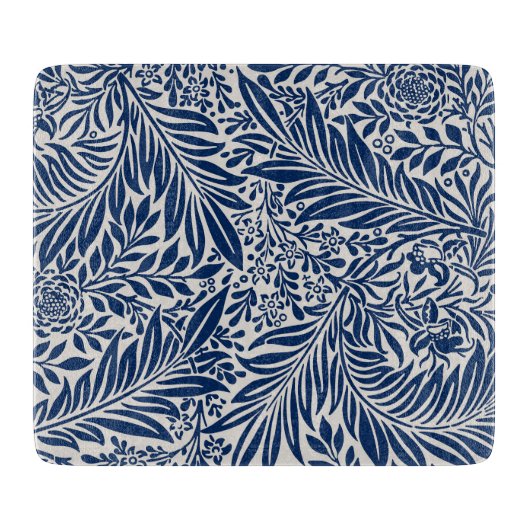 blue floral pattern with diverse leaves & blossoms schneidebrett (Vorderseite)
