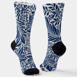 blue floral pattern with diverse leaves & blossoms socken