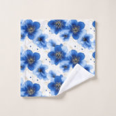 Blue Floral Pattern with Gold Accents Badhandtuch Set (Waschlappen)