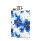 Blue Floral Pattern with Gold Accents Flachmann (Links)