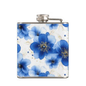 Blue Floral Pattern with Gold Accents Flachmann (Rückseite)