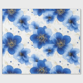 Blue Floral Pattern with Gold Accents Geschenkpapier (Flach)