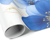 Blue Floral Pattern with Gold Accents Geschenkpapier (Rolleneckpunkt)