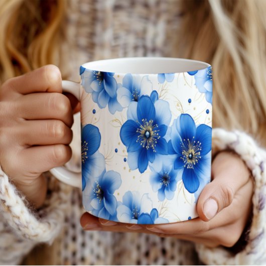 Blue Floral Pattern with Gold Accents Kaffeetasse