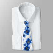 Blue Floral Pattern with Gold Accents Krawatte (Gebunden)