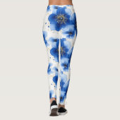 Blue Floral Pattern with Gold Accents Leggings (Rückseite)