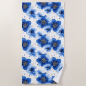 Blue Floral Pattern with Gold Accents Strandtuch (Vorderseite)