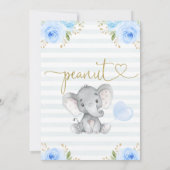 Blue Floral Peanut Elephant Baby Dusche Einladung (Rückseite)