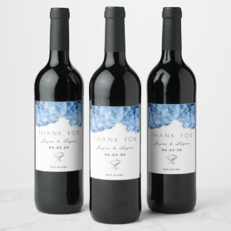 Blue Floral Personal Wedding Wine Label Weinetikett