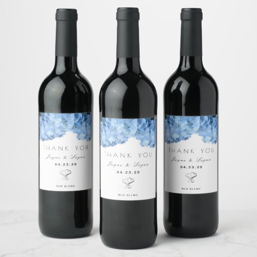 Blue Floral Personal Wedding Wine Label Weinetikett (Flaschen)