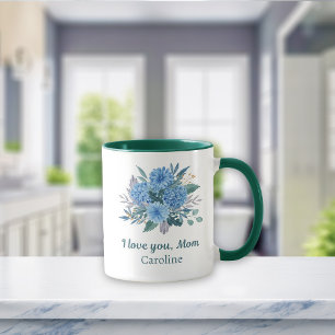 Blue Floral Personalisiert I Liebe You Mama Mother Tasse