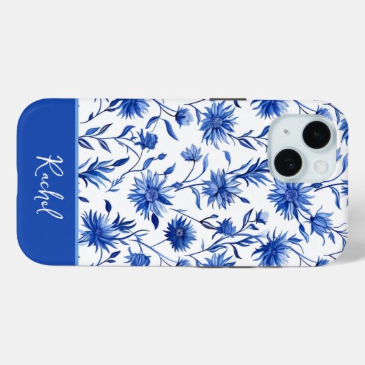 Blue Floral Personalisiert iPhone Case (Rückseite (Horizontal))