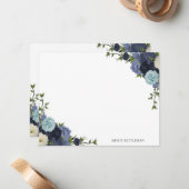 Blue Floral Personalize und Monogram Mitteilungskarte (Vorderseite/Rückseite Beispiel)
