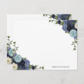 Blue Floral Personalize und Monogram Mitteilungskarte (Vorne/Hinten)