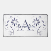 Blue Floral Personalized Monogram Name Schreibtischunterlage (Vorderseite)