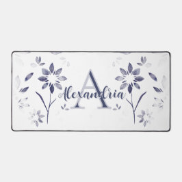Blue Floral Personalized Monogram Name Schreibtischunterlage