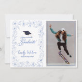 Blue Floral Photo 2026 Graduation Announcement (Vorderseite)