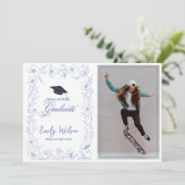Blue Floral Photo 2026 Graduation Announcement (Stehend Vorderseite)